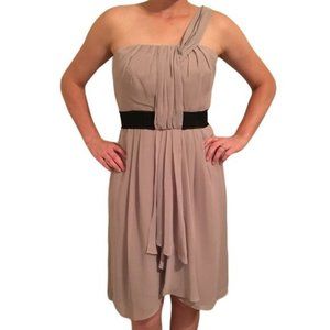 Max and Cleo Women's One Shoulder Chiffon Cocktail Party Mini Dress Taupe Size 4